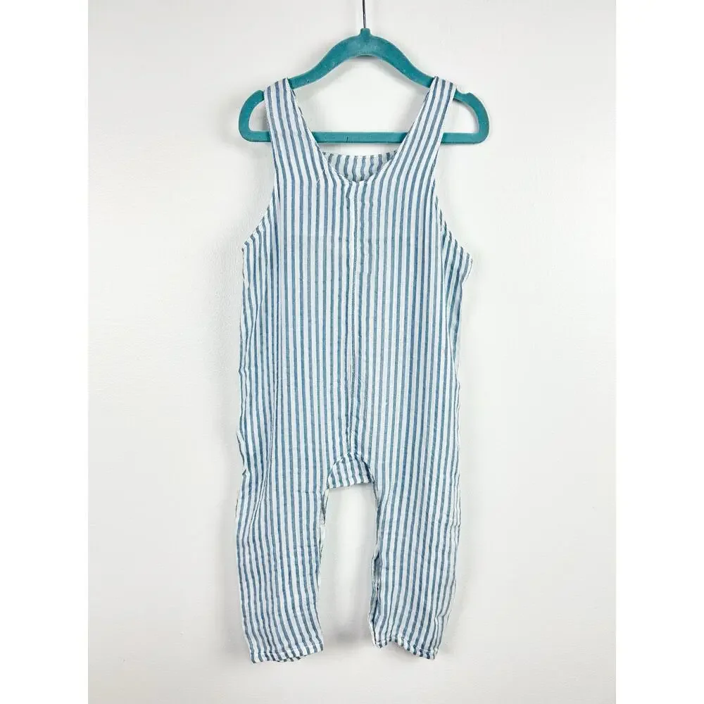 NEW TullaBee by Angel Dear Blue Stripe Overalls 100% Cotton 18-24 Months